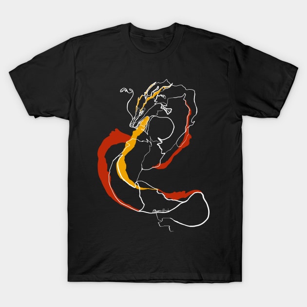 Single Line - Dragon (White) T-Shirt by MaxencePierrard